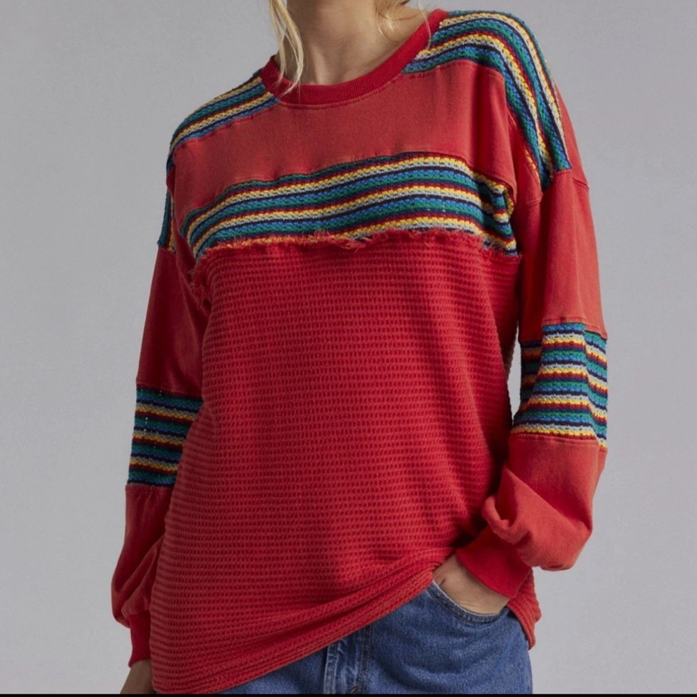 BDG Urban Outfitters Red Long Sleeve Top with Multicolor Stripes